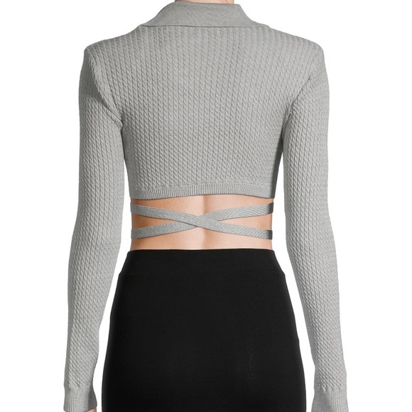 NWT Danielle Bernstein/We Wore What Cropped Tie Sweater, Mist gray, Size XXL - Picture 2 of 7